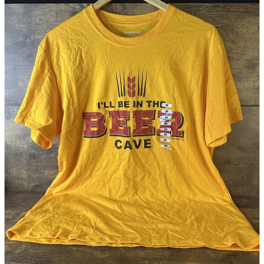Rare New Sheetz "I'll Be In The Beer Cave" T Shirt Yellow Fast Shipping Size M